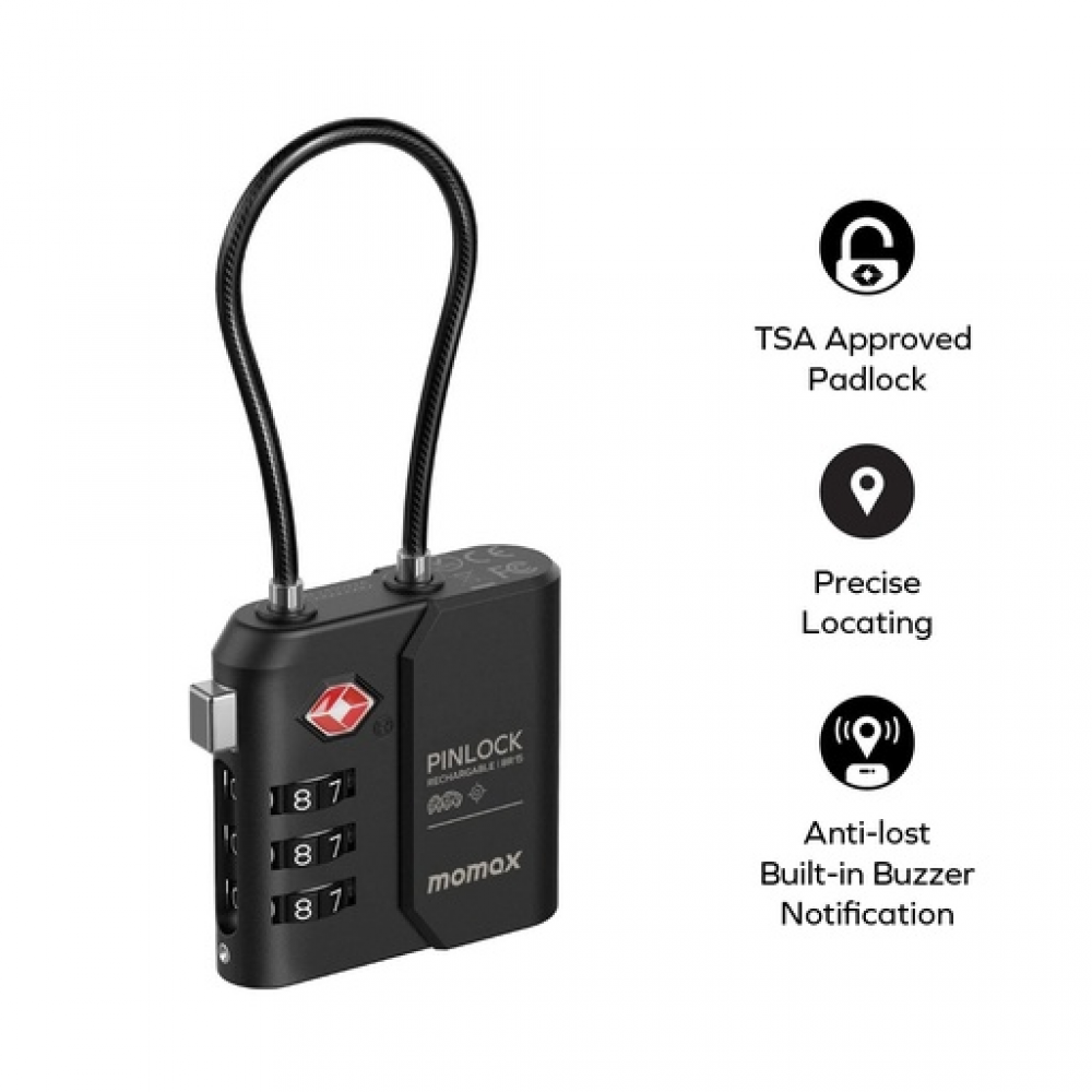 PinLock Find My Locator with TSA Padlock Black