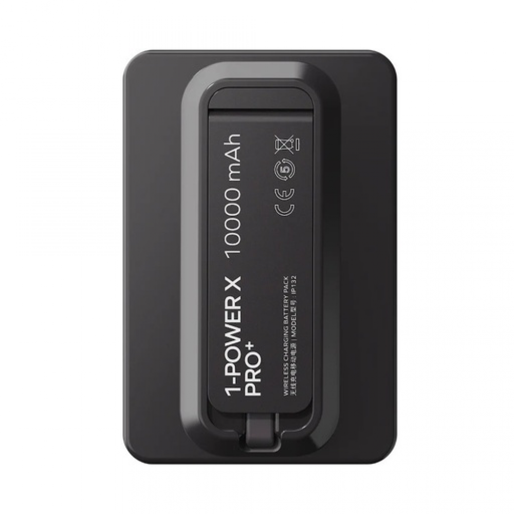 1-Power X Pro+ Magnetic Wireless Power Bank 10000mAh With Built-In USB-C Cable Black