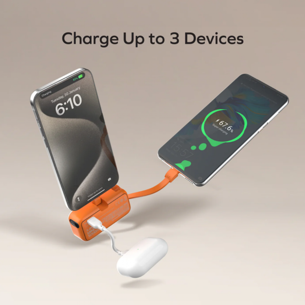 1-Power Mini 3-in-1 Power Bank 5000mAh USB-C Orange