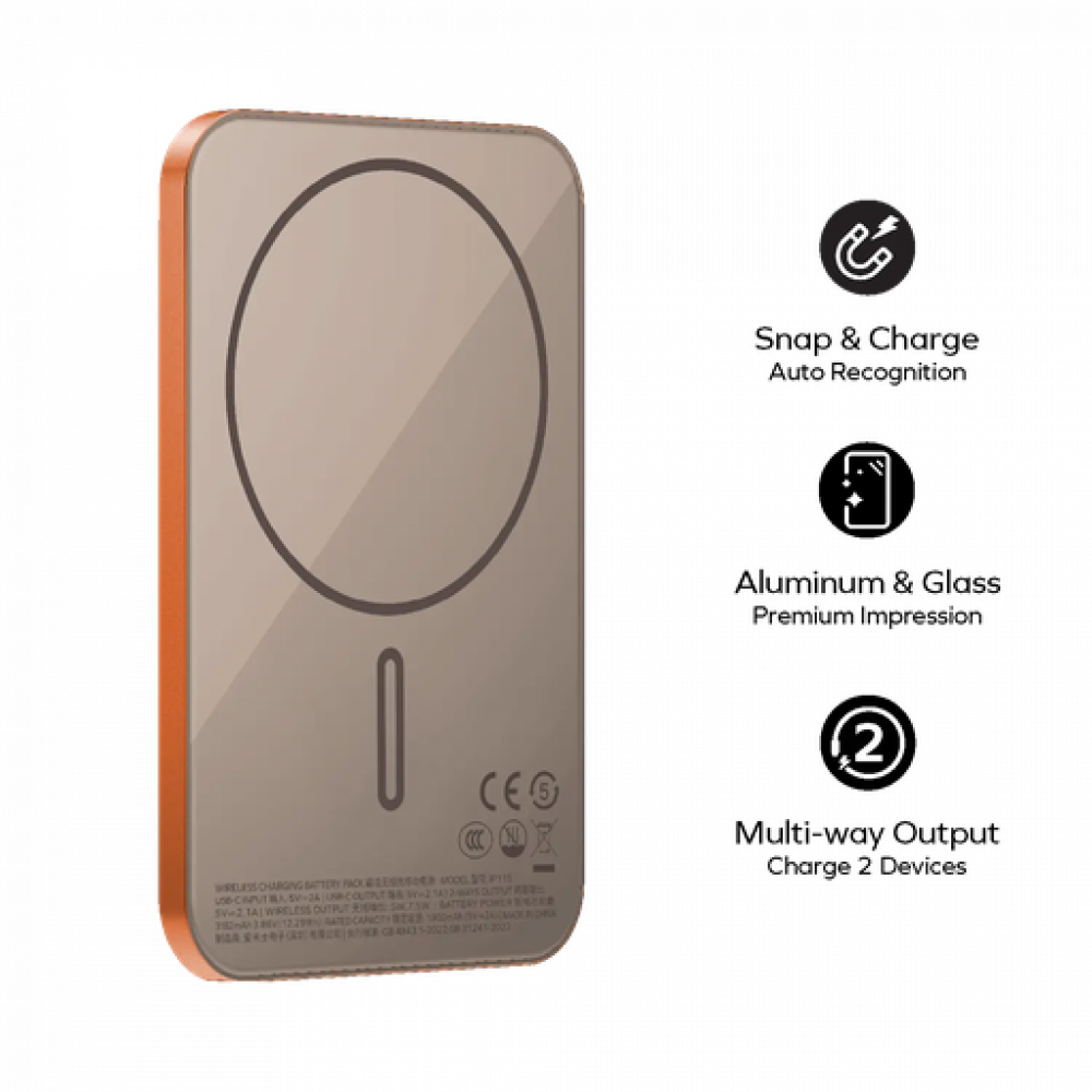 1-POWER Q.PASS 3000mAh Slim Magnetic Wireless Battery Pack (Orange)