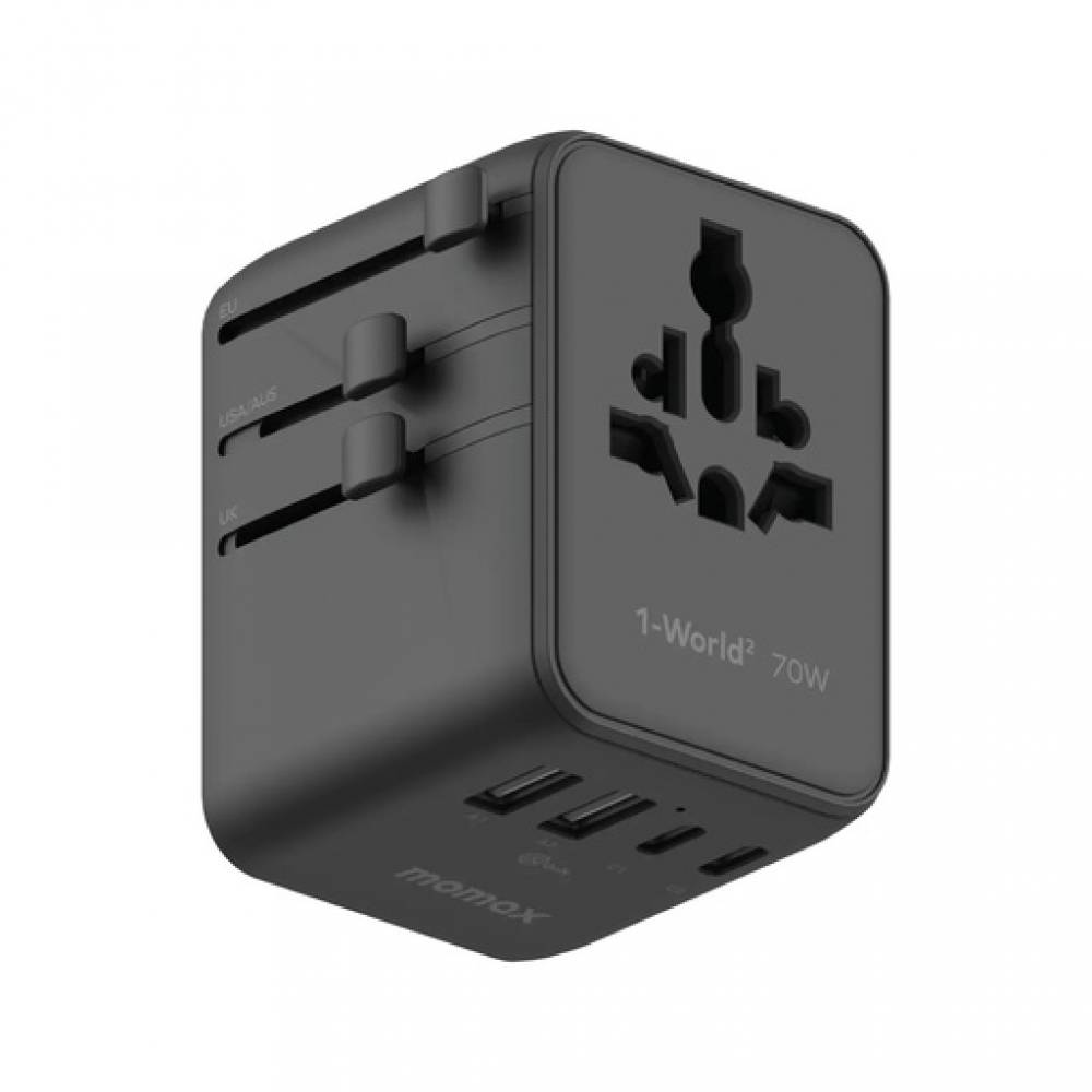 1-World² 5-Port Mini Universal Travel GaN Charger 70W with Dual AC Black