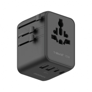 1-World² 5-Port Mini Universal Travel GaN Charger 70W with Dual AC Black 1-World² 5-Port Mini Universal Travel GaN Charger 70W with Dual AC Black