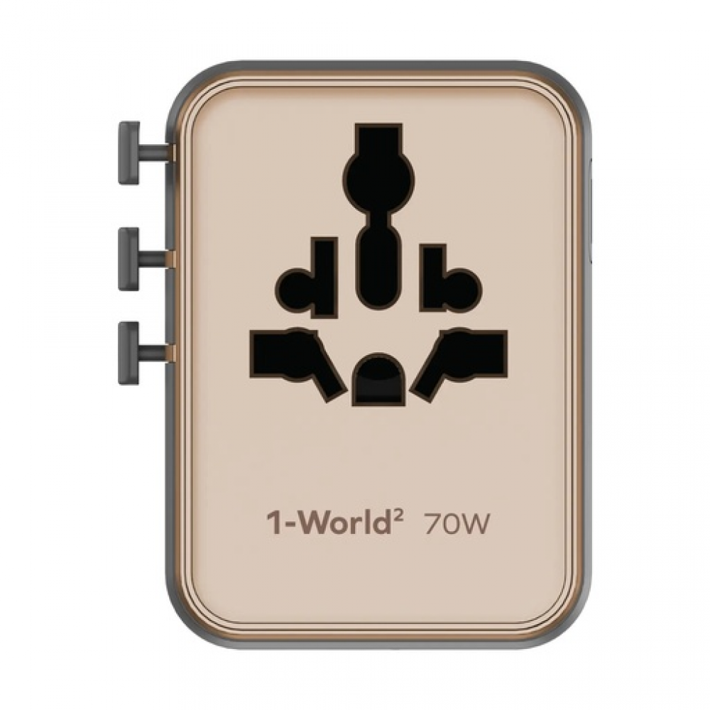 1-World² 5-Port Mini Universal Travel GaN Charger 70W with Dual AC Sandstone