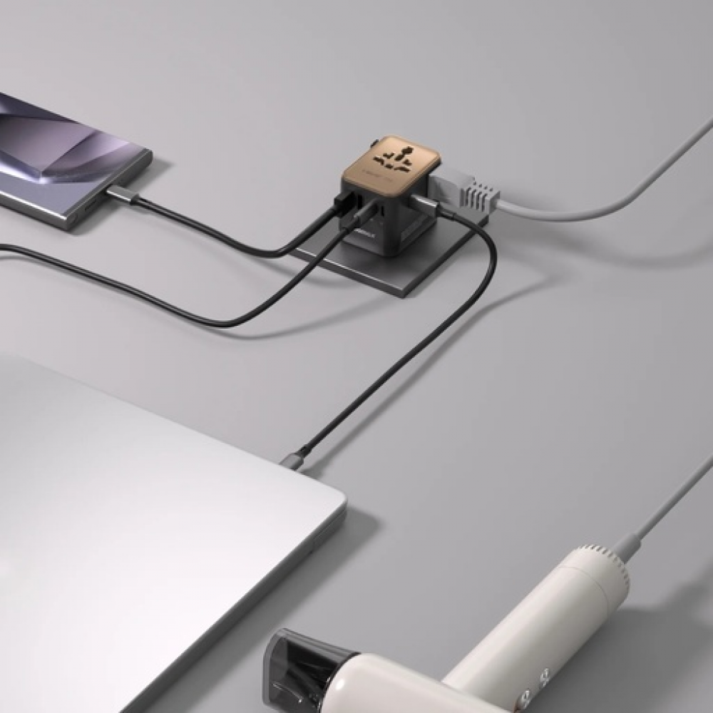 1-World² 5-Port Mini Universal Travel GaN Charger 70W with Dual AC Sandstone