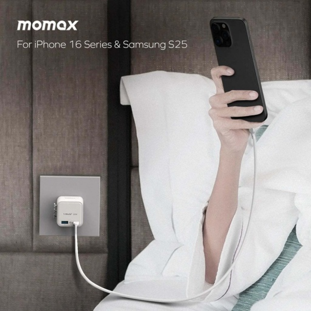 1-World² 2-Port USB-A and USB-C GaN Travel Charger 20W Orange