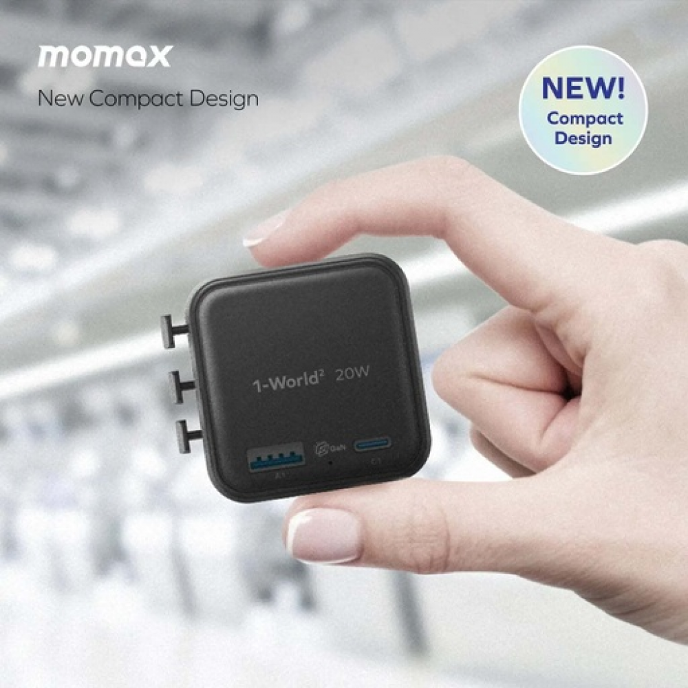 1-World² 2-Port USB-A and USB-C GaN Travel Charger 20W Orange