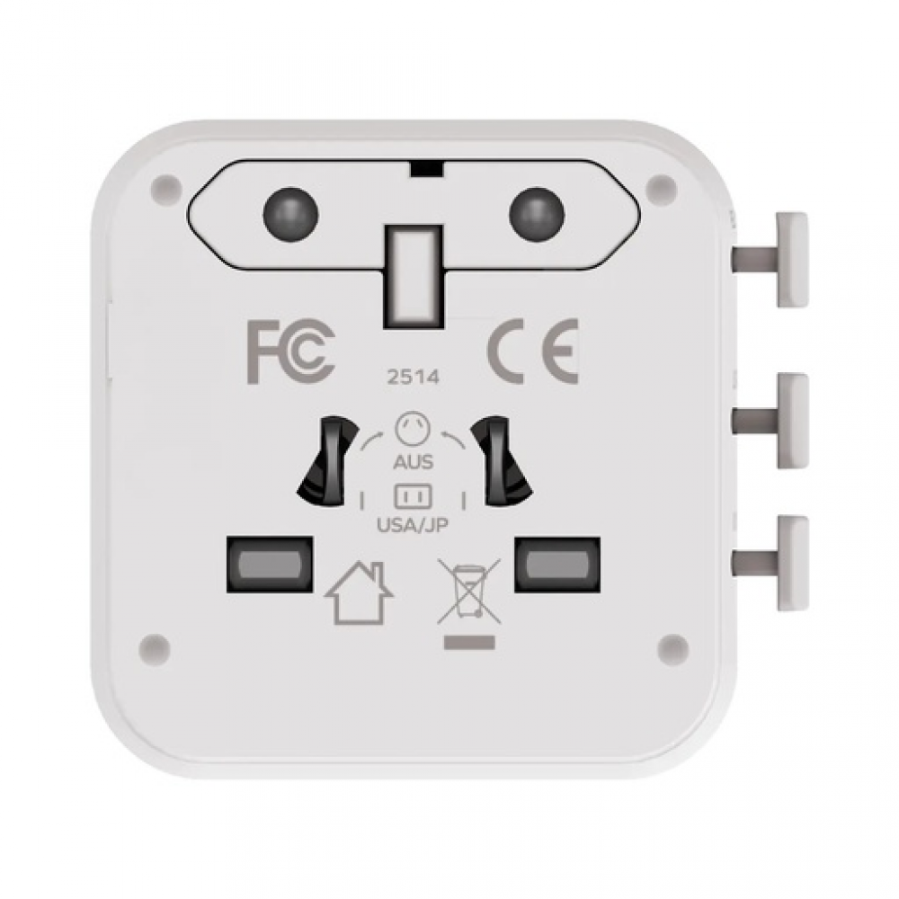 1-World² 2-Port USB-A and USB-C GaN Travel Charger 20W White
