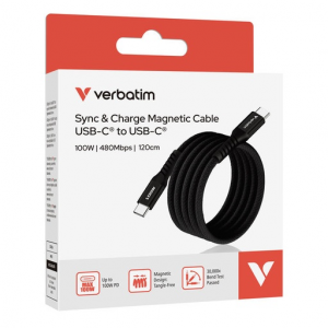 Verbatim Sync & Charge USB C to USB C 100W Magnetic 120 cm - Black Verbatim Sync & Charge USB C to USB C 100W Magnetic 120 cm - Black