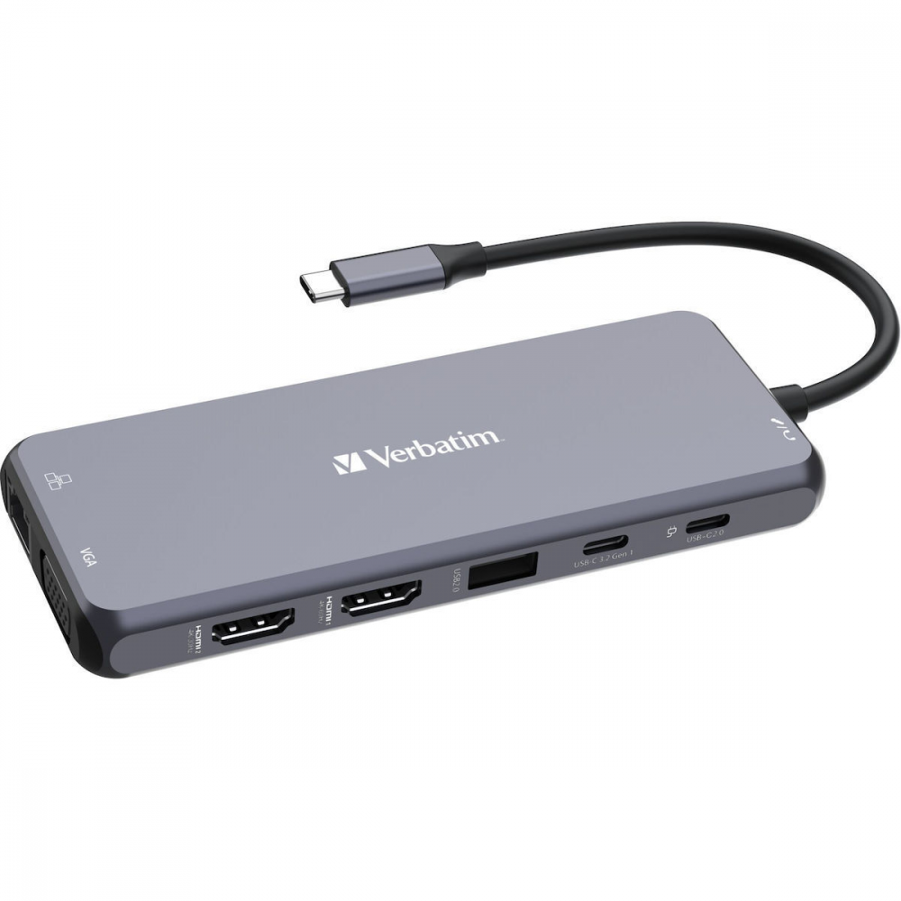 Verbatim USB-C Pro CMH-14 USB-C Docking Station με HDMI 4K PD Ethernet και σύνδεση 3 Οθονών Γκρι
