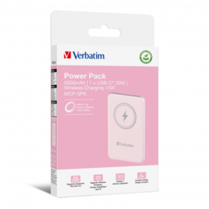 Verbatim Charge 'n' Go Magnetic Wireless Power Bank 5000 mAh Pink