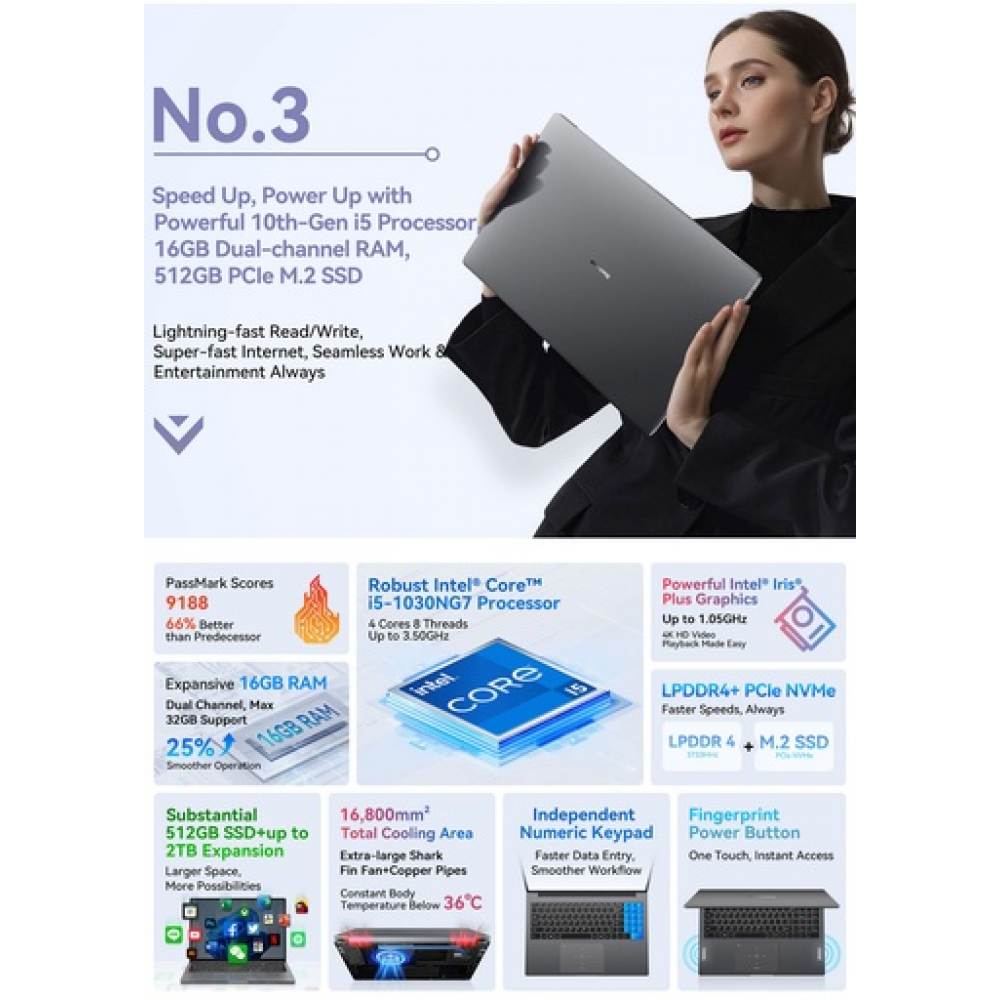 Blackview AceBook 12 16" Laptop – Intel Core i5-12450H, 16GB RAM, 512GB SSD, Windows 11 Pro 