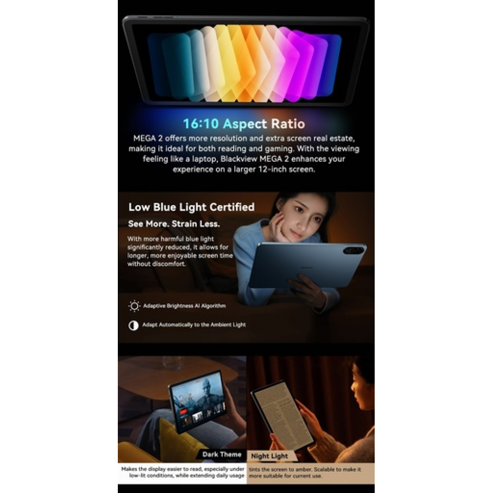 Blackview MEGA 2 – 12" Android 15 Tablet με WiFi | 12GB RAM, 256GB ROM | Space Grey Set
