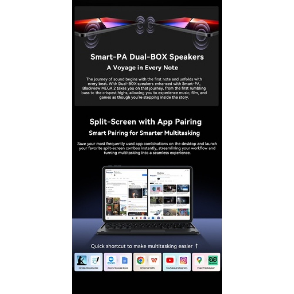 Blackview MEGA 2 – 12" Android 15 Tablet με WiFi | 12GB RAM, 256GB ROM | Space Grey Set