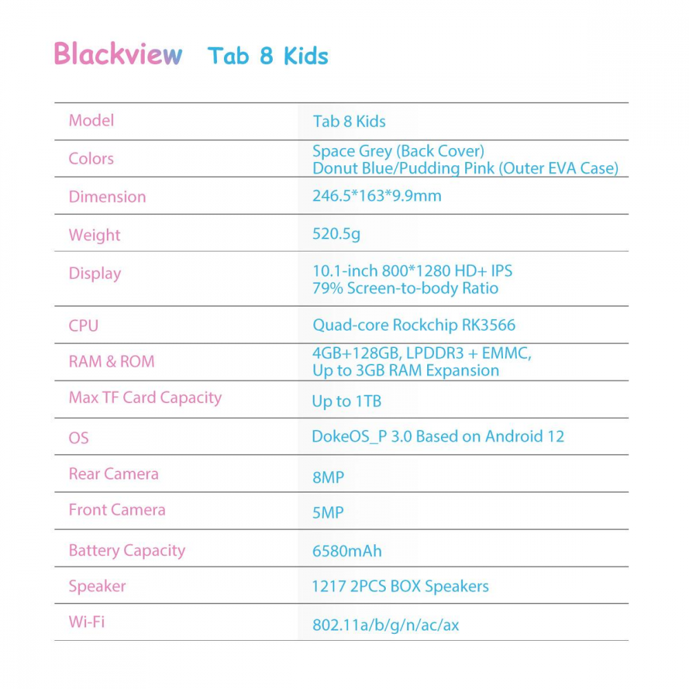 BlackView Tab 8 Kids 10.1 με WiFi (4GB/128GB) Ροζ
