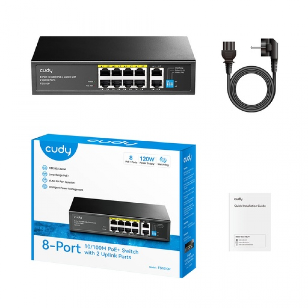 Cudy FS1010P v3 – Unmanaged PoE+ Switch με 8x PoE θύρες και 2 uplink
