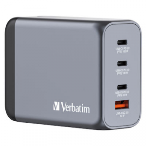 Verbatim GaN USB-A και 3 Θύρες USB-C 200W Power Delivery / Quick Charge 3.0 Gray  Verbatim GaN USB-A και 3 Θύρες USB-C 200W Power Delivery / Quick Charge 3.0 Gray