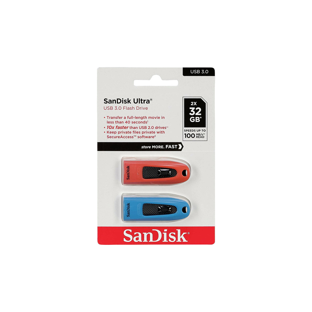 SanDisk Ultra 32GB, USB 3.0 Flash Drive, 130MB/s read - Twin